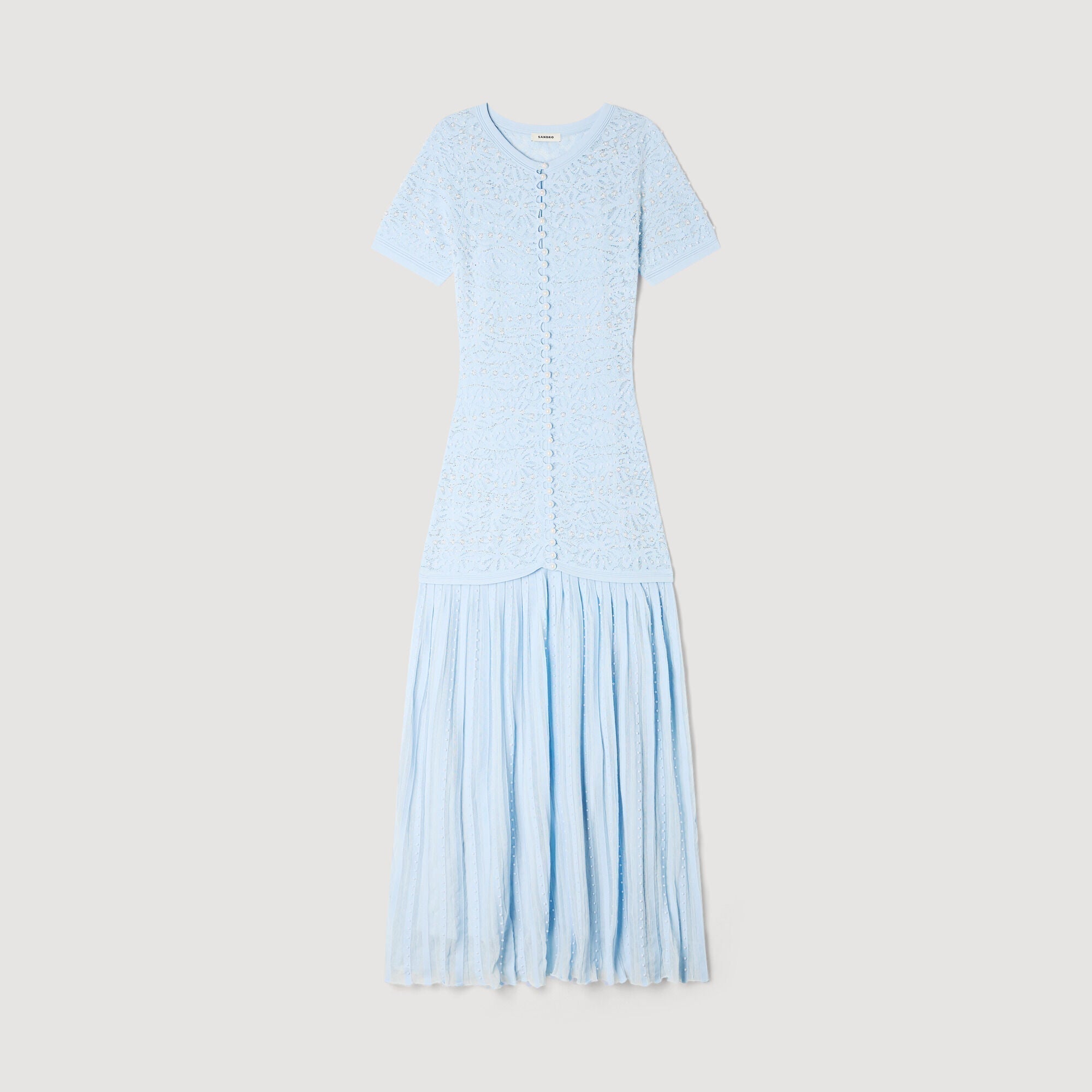SANDRA PERLEN STRICK MAXI KLEID BLAU
